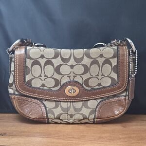 Coach Model C0794-10983 Chelsea Signature Flap Hobo Canvas/Leather Small Handbag